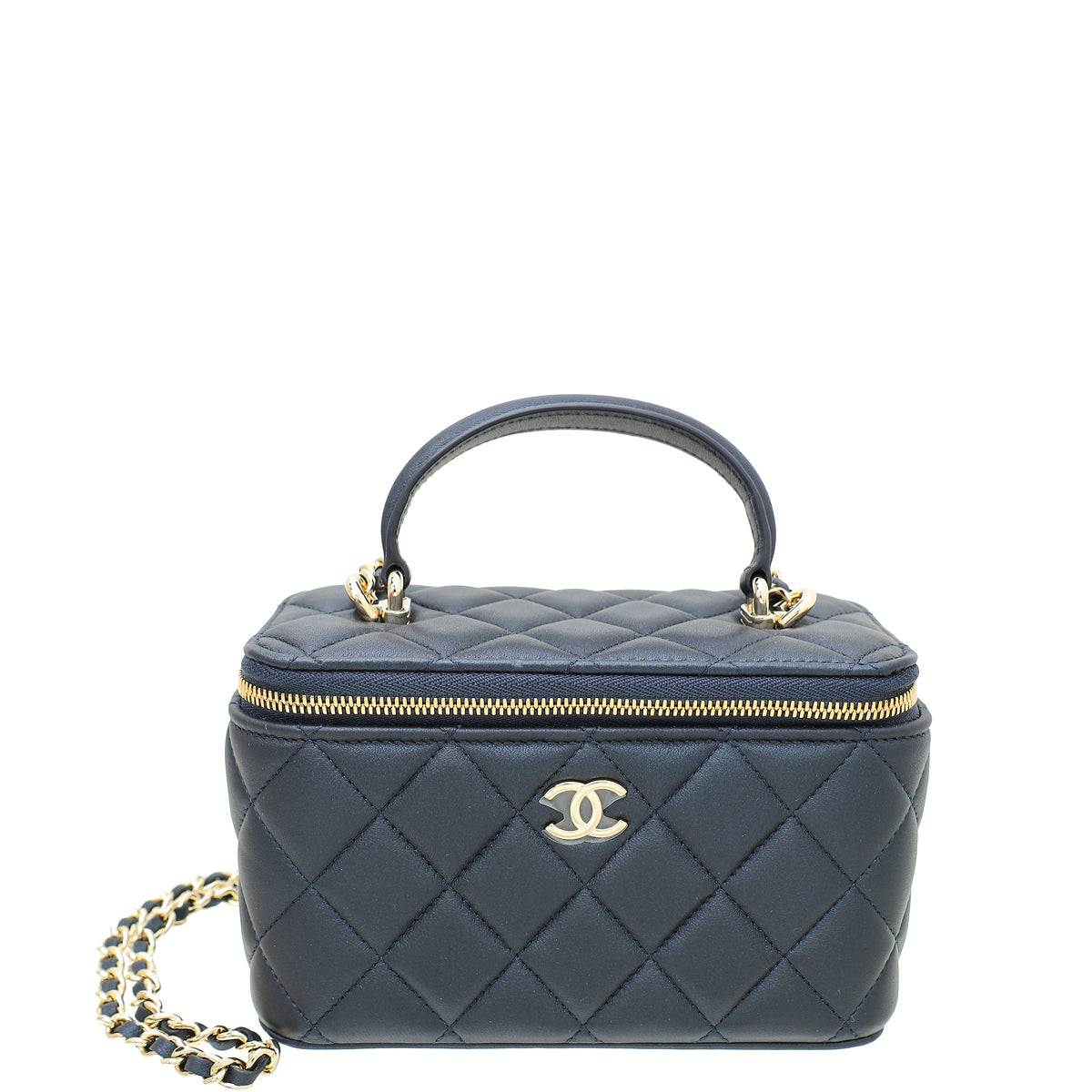 Chanel Metallic Blue Vanity Top Handle Small Bag