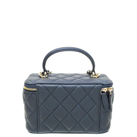 Chanel Metallic Blue Vanity Top Handle Small Bag