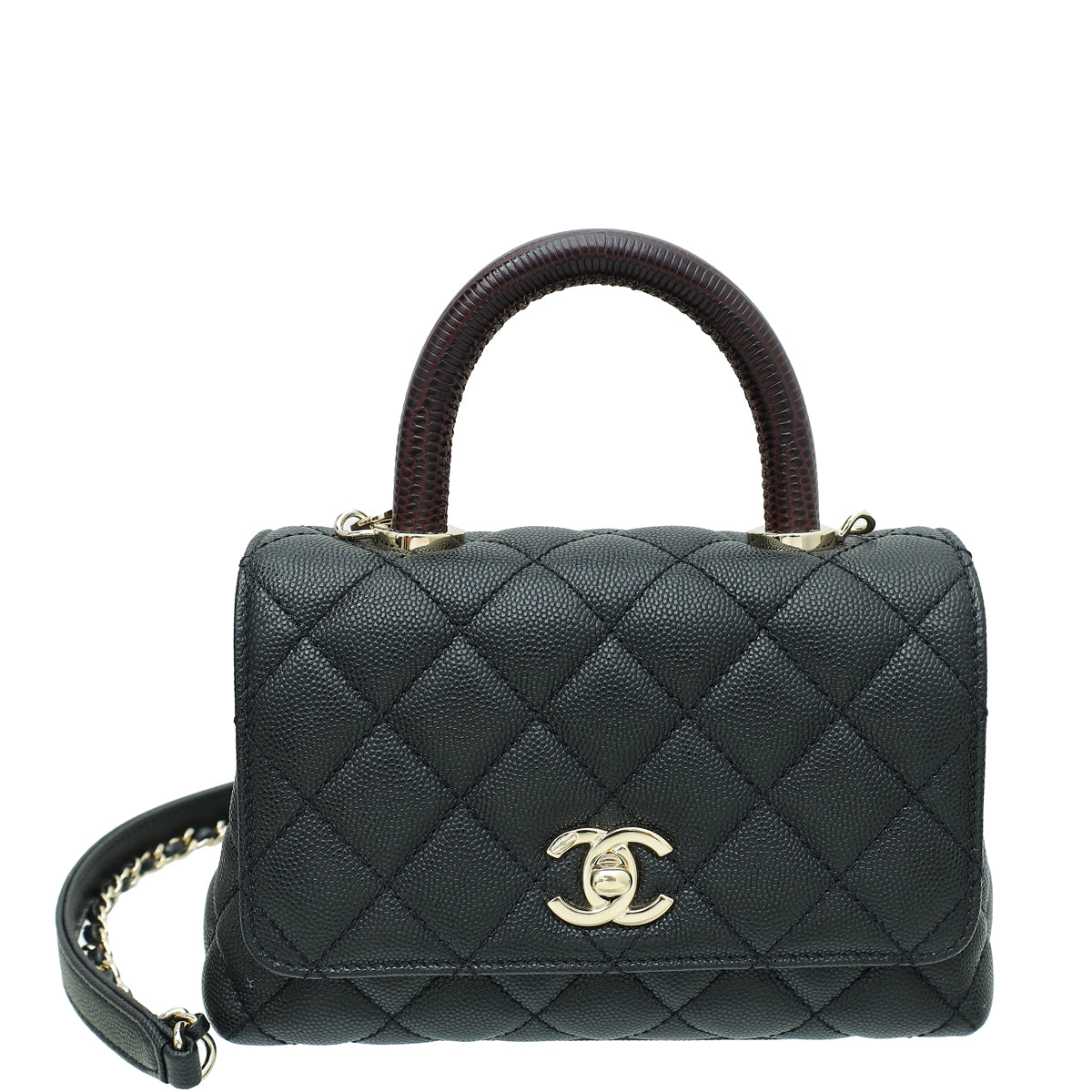 Chanel Black CC Coco Handle Lizard Handle Mini Bag