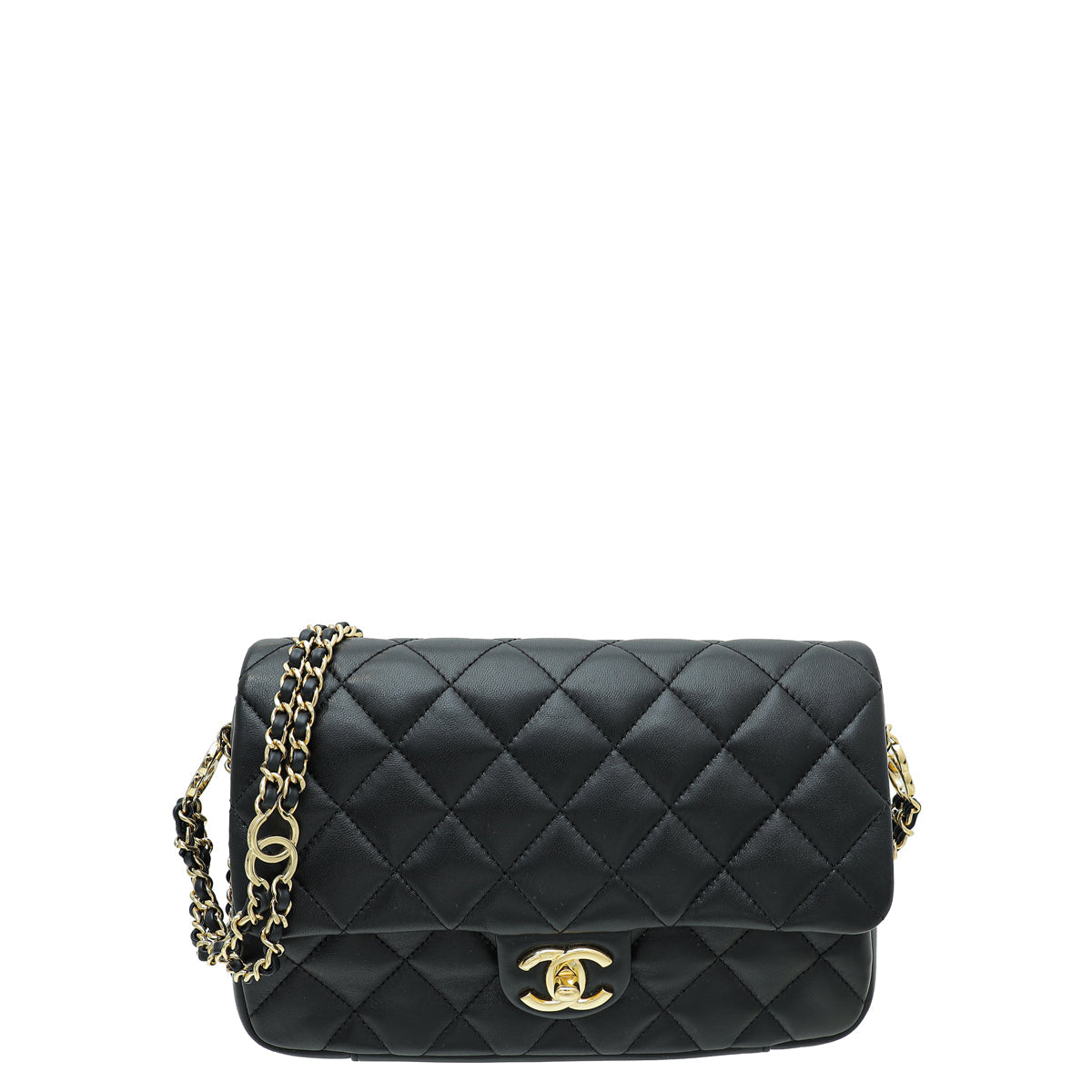 Chanel Black CC Double Chain Strap Small Flap Bag