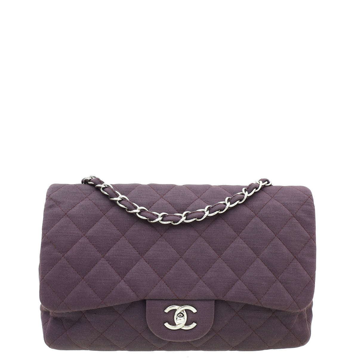 Chanel Violet CC Classic Single Flap Jersey Jumbo Bag