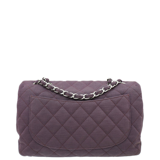 Chanel Violet CC Classic Single Flap Jersey Jumbo Bag