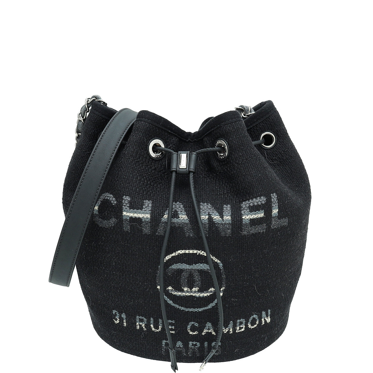 Chanel Black CC Deauville Drawstring Bucket Bag