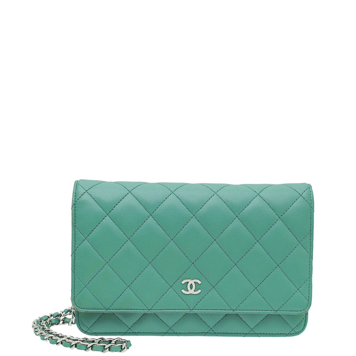 Chanel Green CC Classic Wallet On Chain