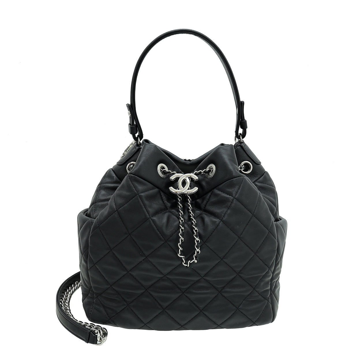 Chanel Black CC Chain Drawstring Bucket Bag