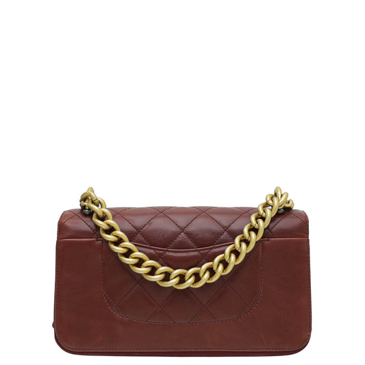 Chanel Brown Red CC Straight Lined Flap Small Bag