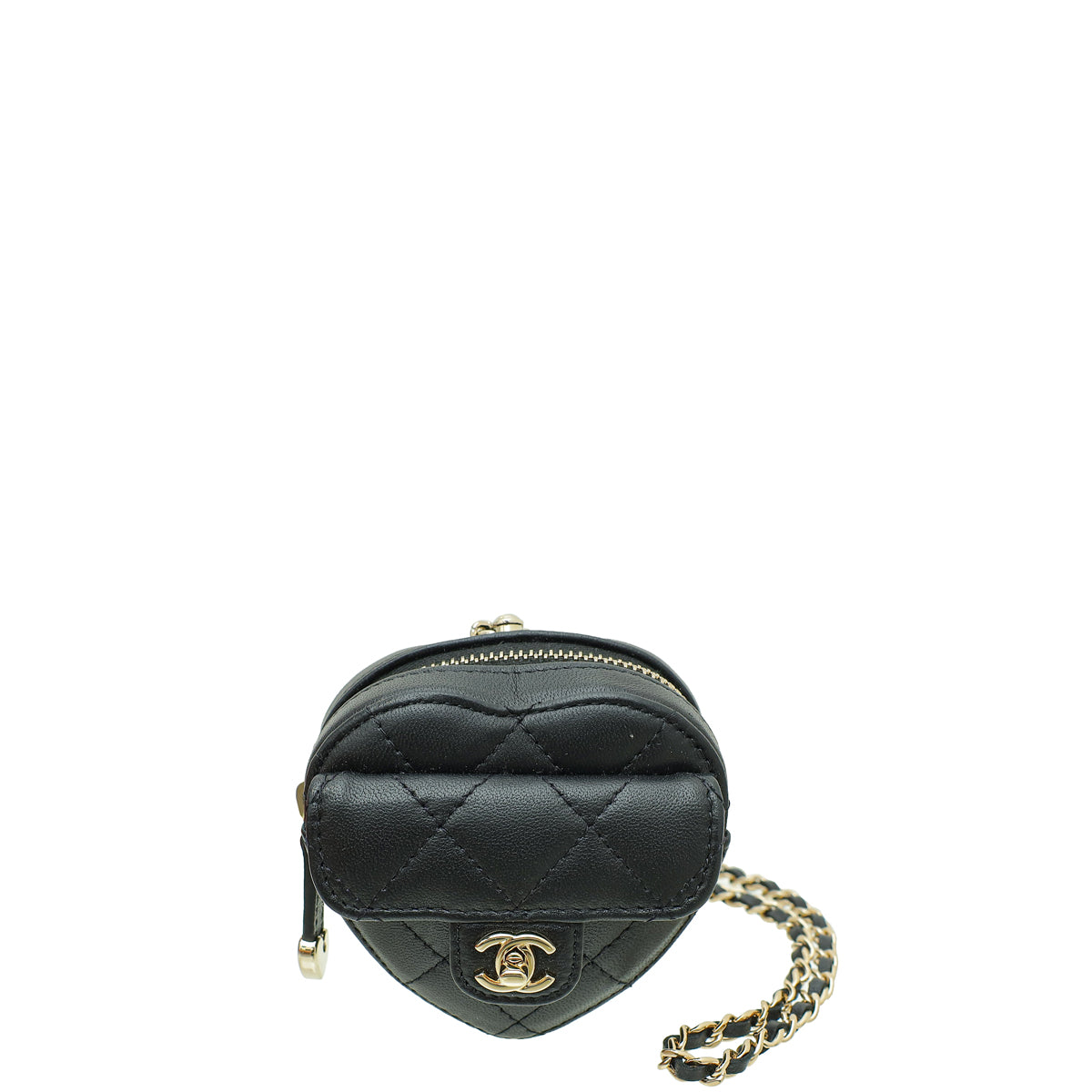 Chanel Black CC In Love Heart Coin Purse With Chain