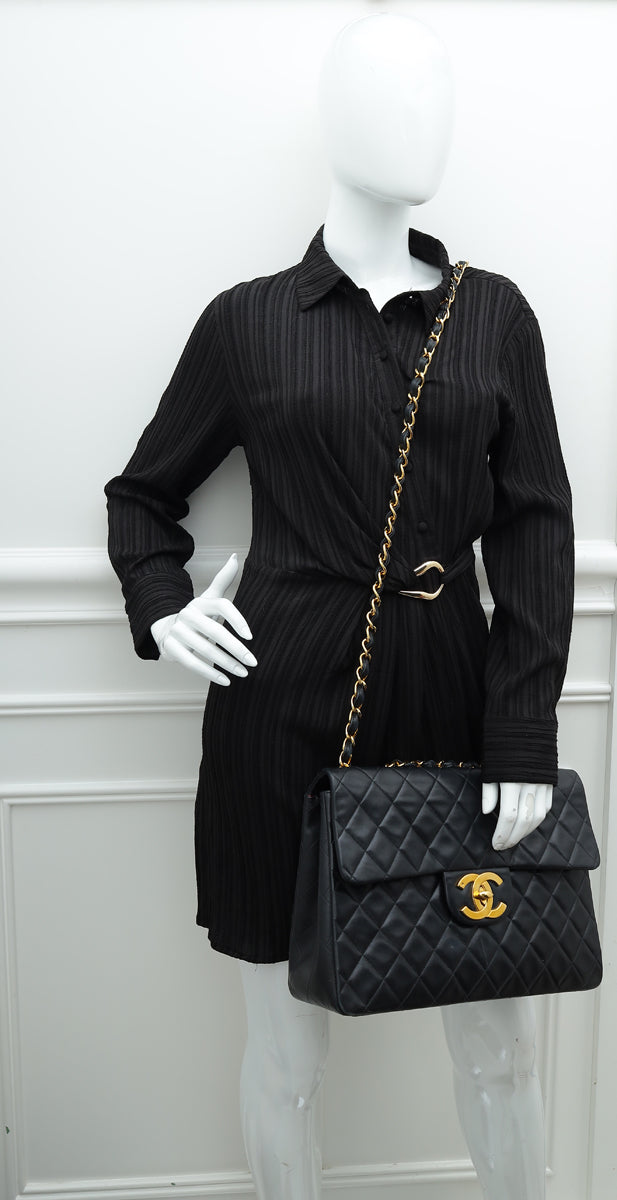 Chanel Black Vintage Classic Single Flap Maxi Bag