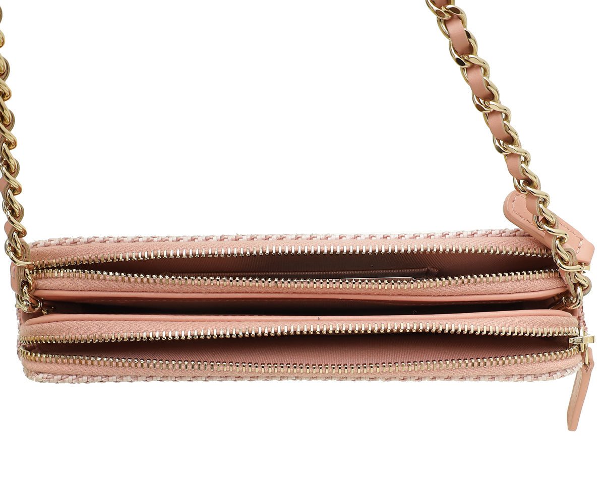 Chanel Soft Pink Deauville Double Zip Wallet on Chain