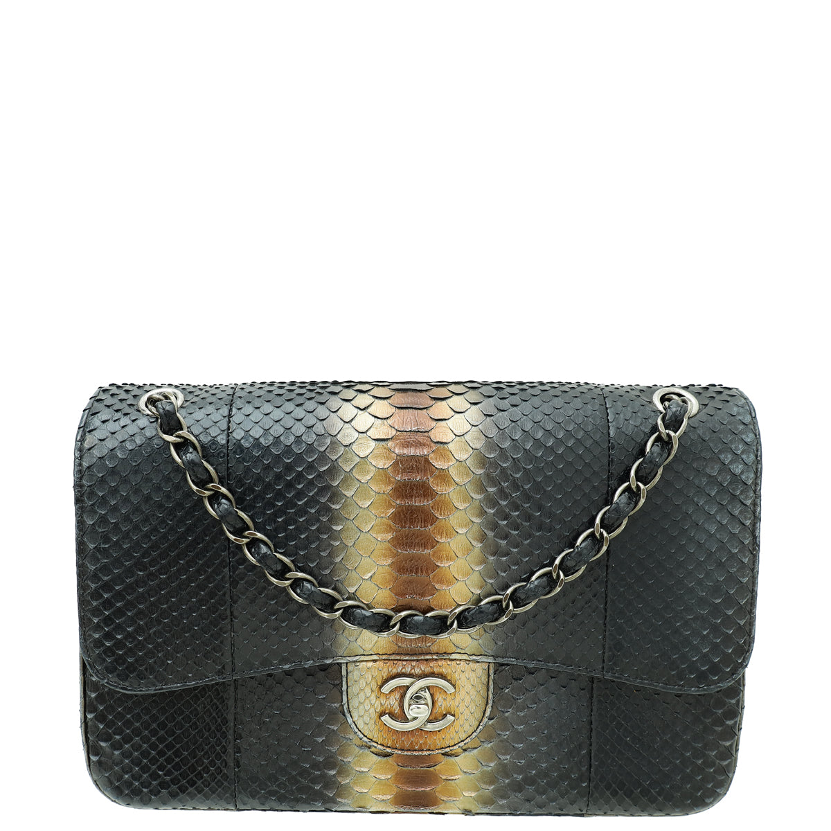 Chanel Bicolor CC Classic Python Double Flap Jumbo Bag