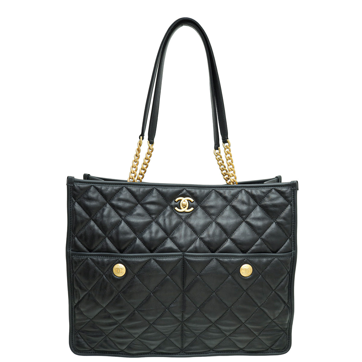 Chanel Black CC Multi Pockets Large Tote Bag