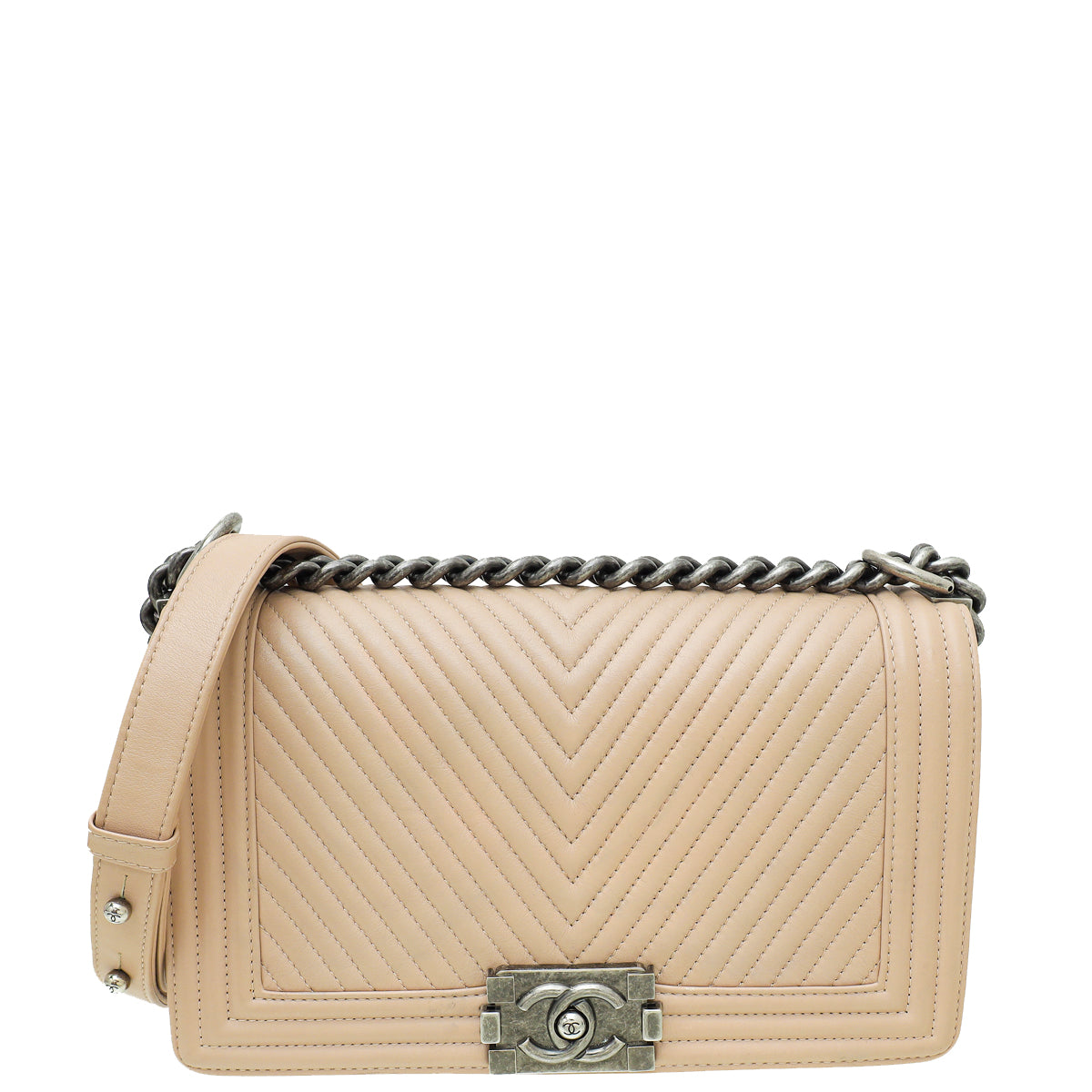 Chanel Beige Le Boy Chevron Medium Bag