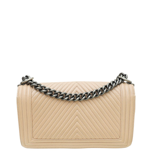 Chanel Beige Le Boy Chevron Medium Bag