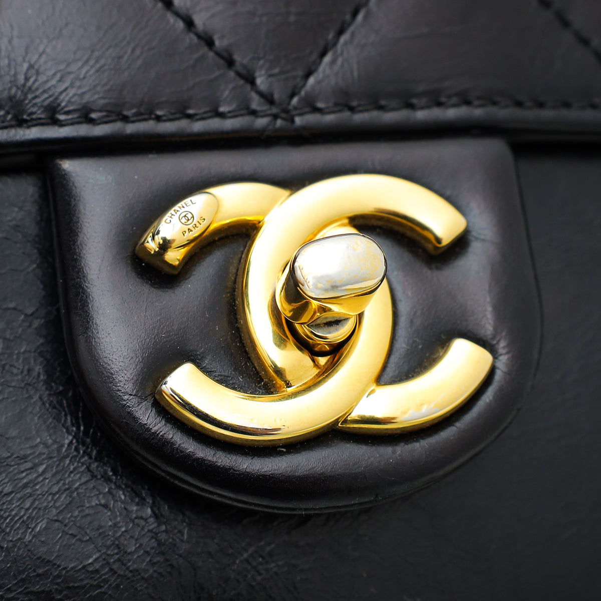 Chanel Black CC Glazed Straight Line Large Bag