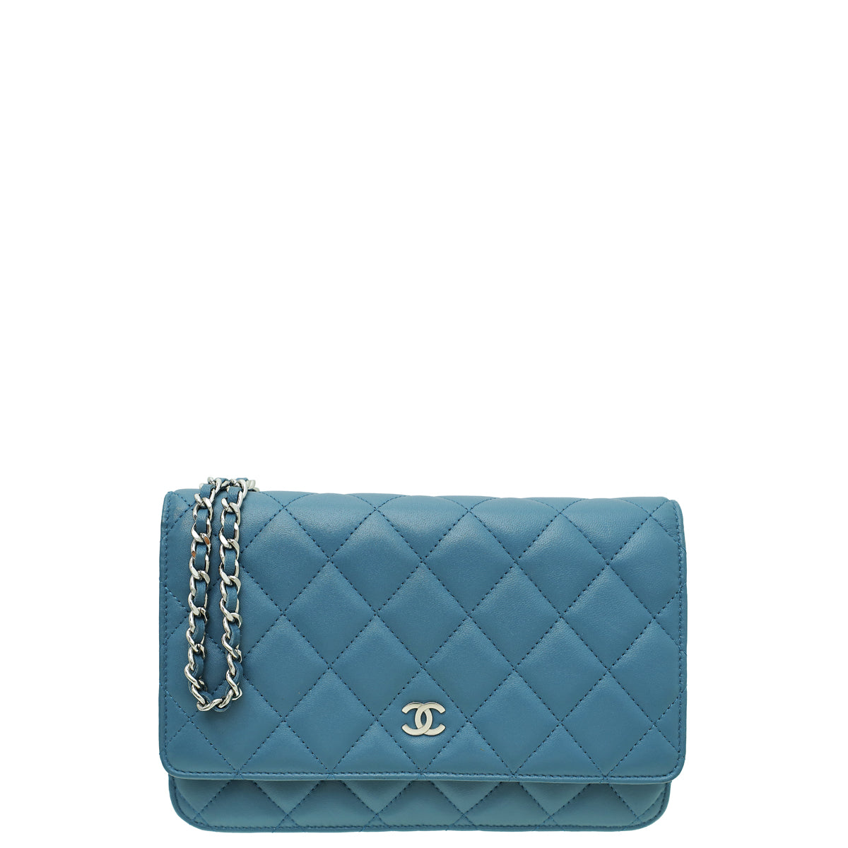 Chanel Blue Grey CC Classic Wallet On Chain