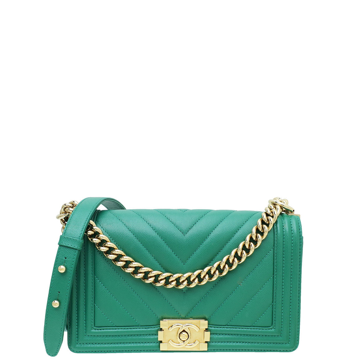 Chanel Green Le Boy Chevron Medium Flap Bag