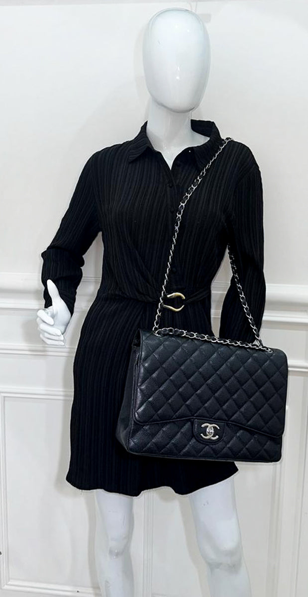 Chanel Black CC Classic Double Flap Maxi Bag