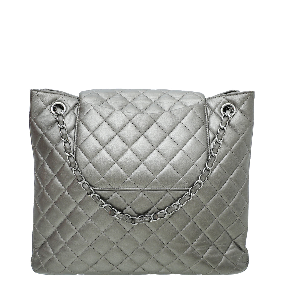 Chanel Metallic Grey CC Front Pocket Tote Medium Bag