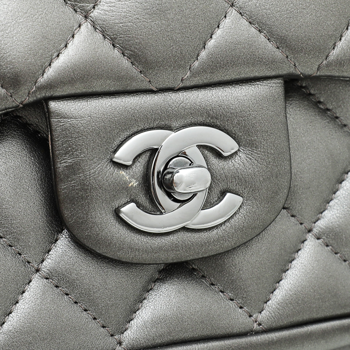 Chanel Metallic Grey CC Front Pocket Tote Medium Bag