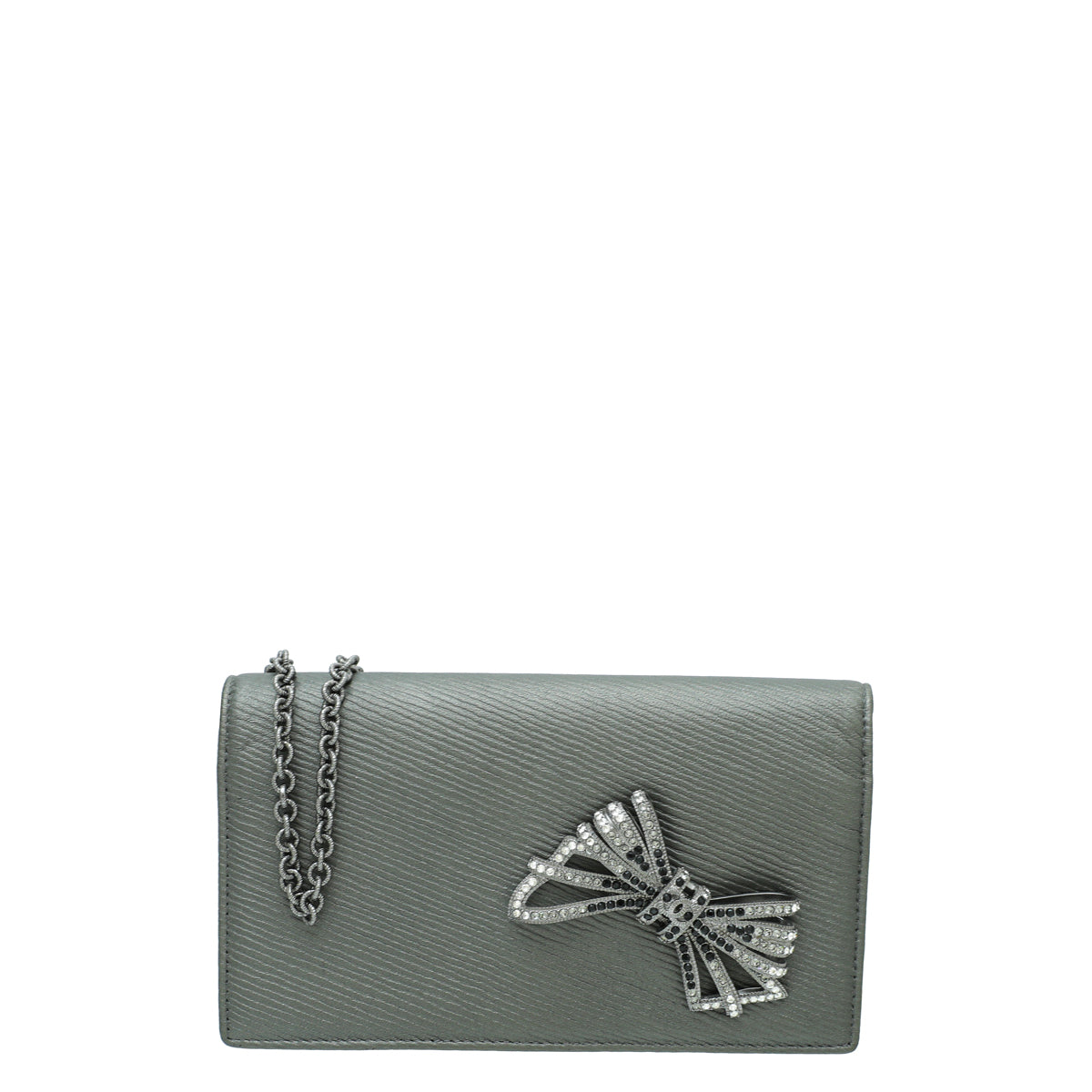 Chanel Metallic Grey CC Crystal Bow Chain Evening Bag