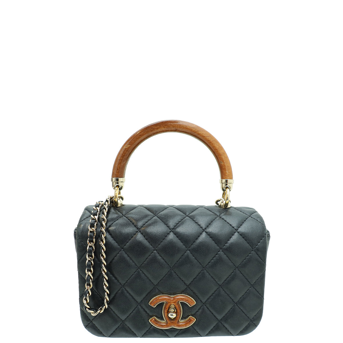 Chanel Black CC Quilted Knock on Wood Coco Handle Bag