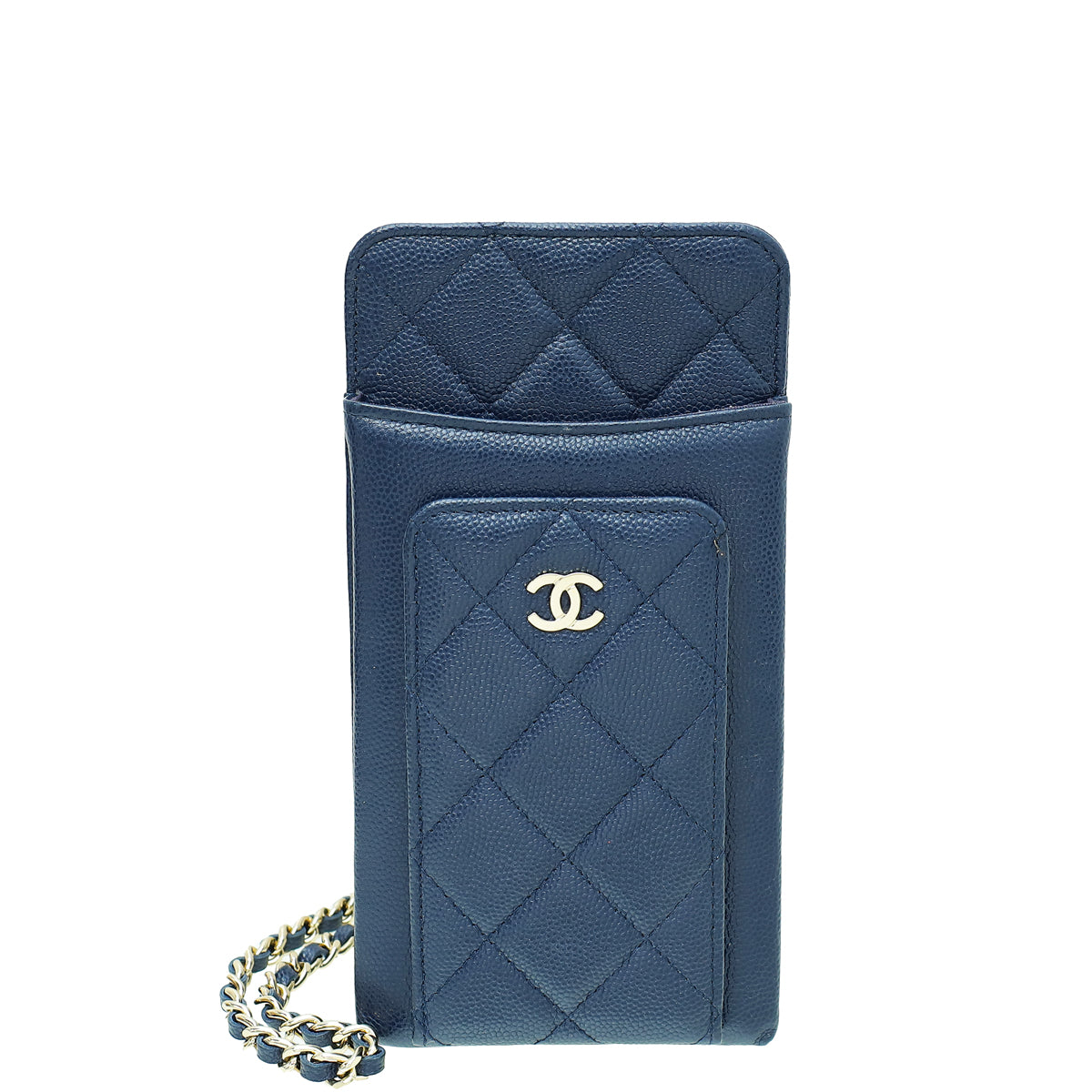 Chanel Navy Blue CC Compact Phone Chain Pouch