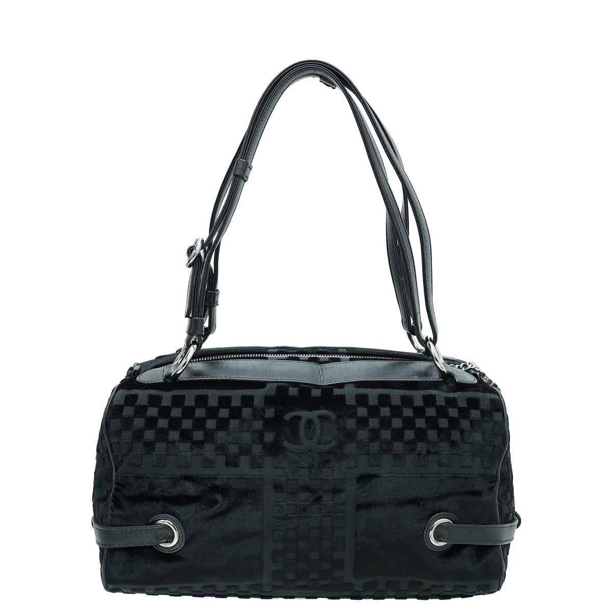 Chanel Black CC Checkered Velvet Shoulder Bag