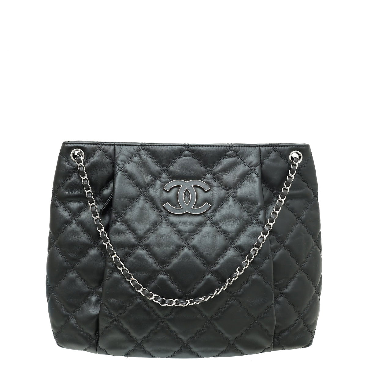 Chanel Black CC Double Stitch Hamptons Large Shopping Tote Bag