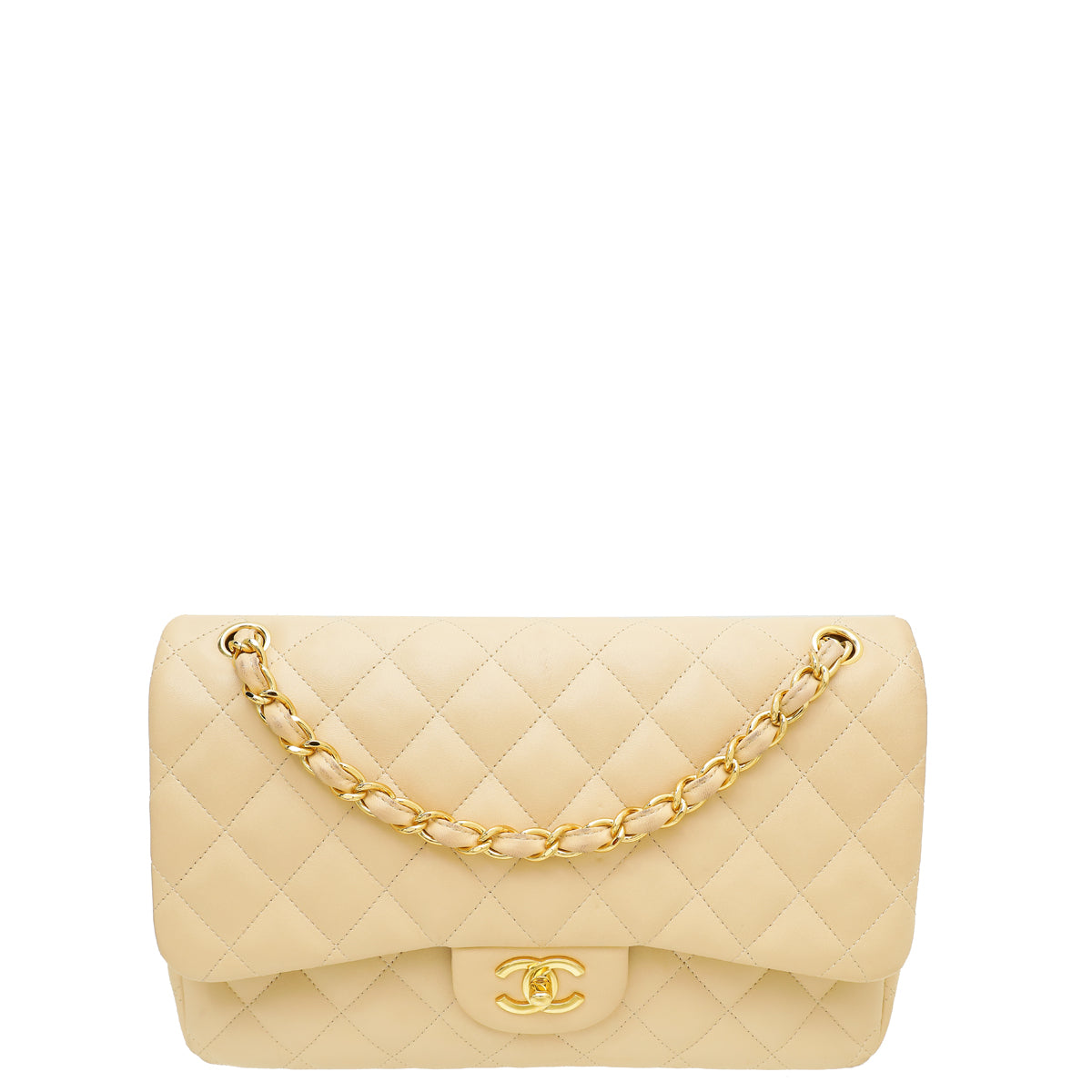 Chanel Beige CC Classic Double Flap Jumbo Bag