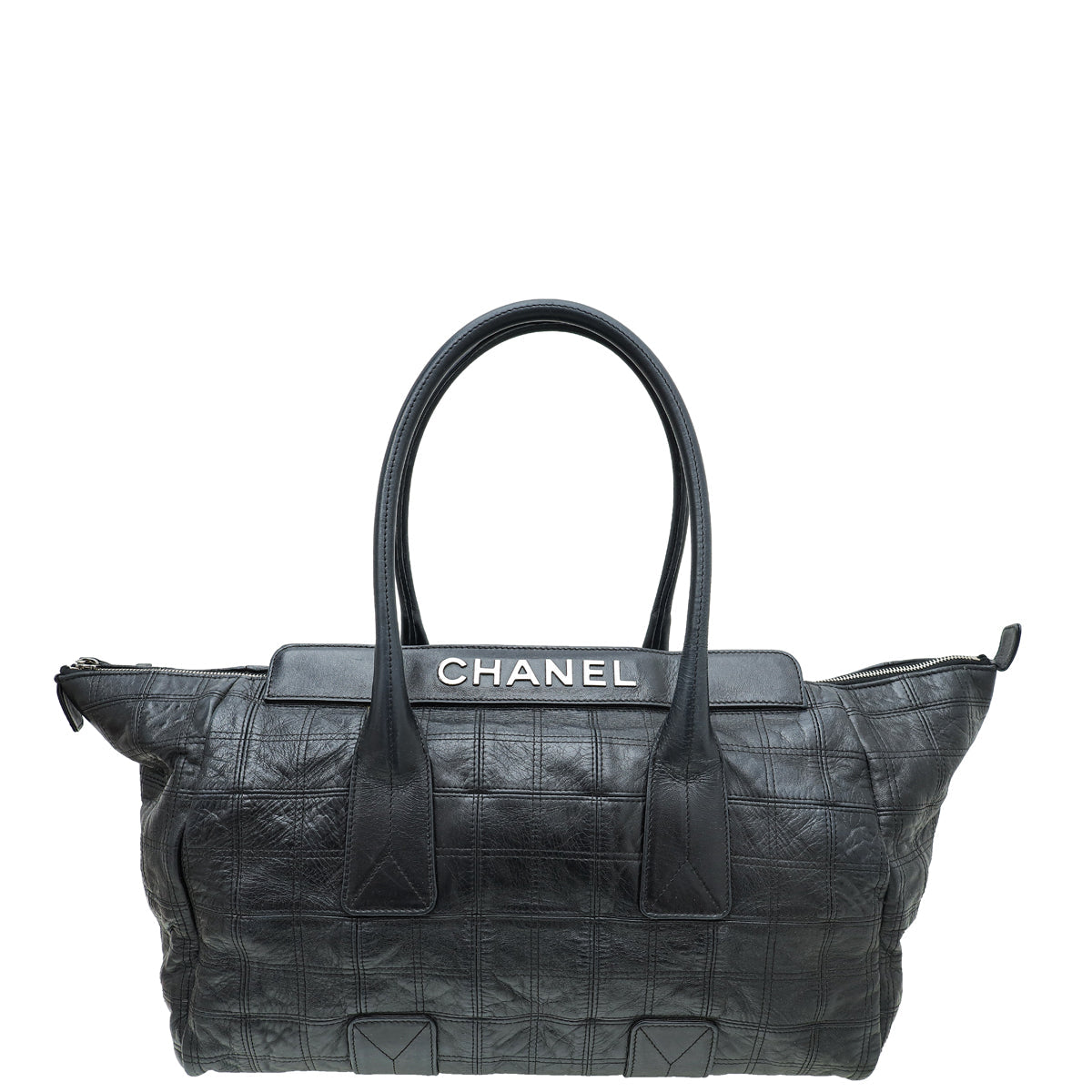 Chanel Black Square Stitched Lax Shopping Tote Bag