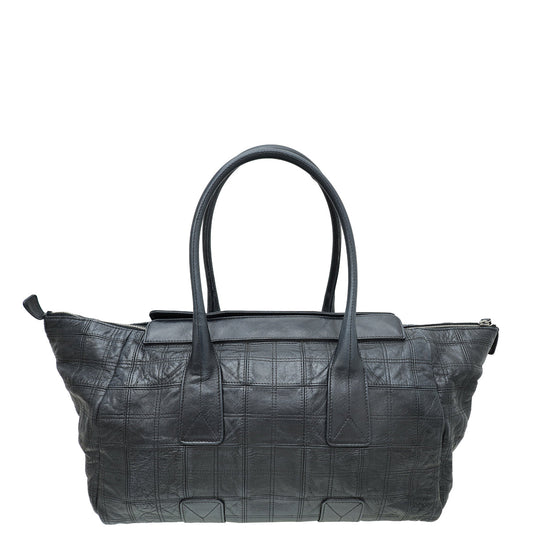 Chanel Black Square Stitched Lax Shopping Tote Bag