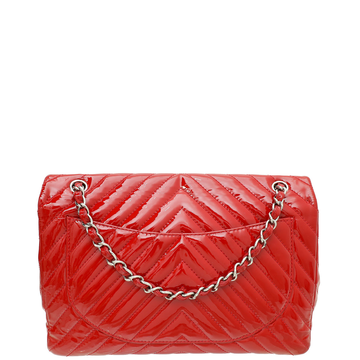 Chanel Red Chevron Classic Single Flap Maxi Bag