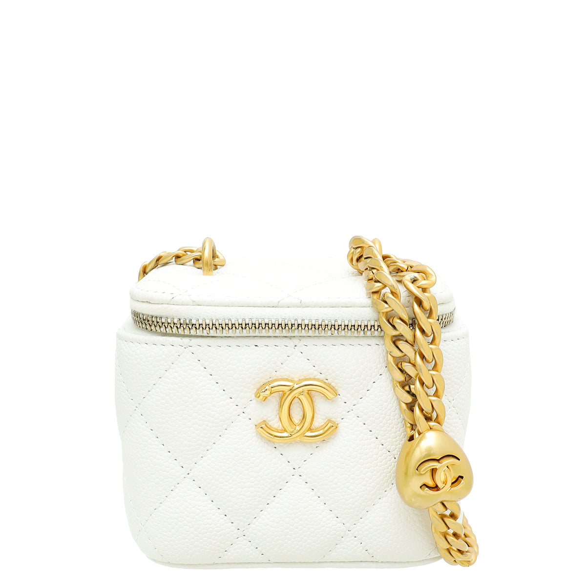 Chanel White CC Mini Heart Crush Vanity Case With Chain