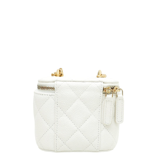 Chanel White CC Mini Heart Crush Vanity Case With Chain