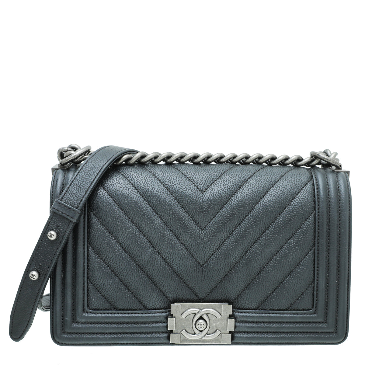 Chanel Black Le Boy Chevron Medium Bag