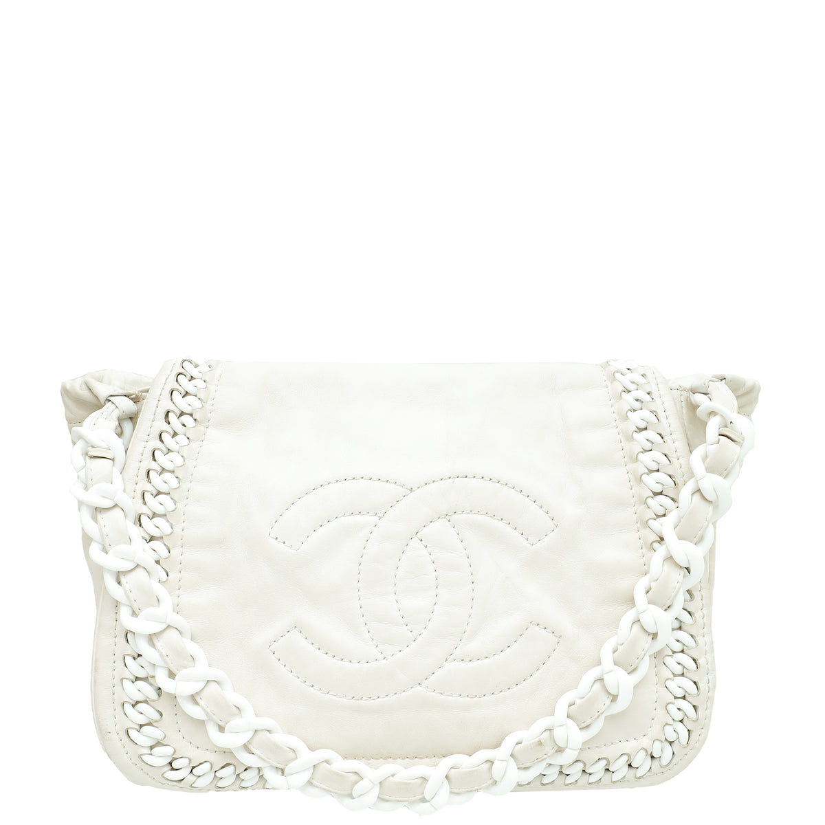 Chanel White CC Luxe Ligne Accordion Flap Bag