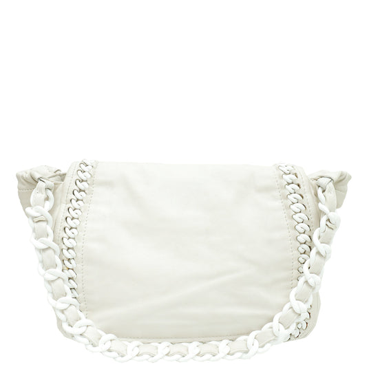 Chanel White CC Luxe Ligne Accordion Flap Bag