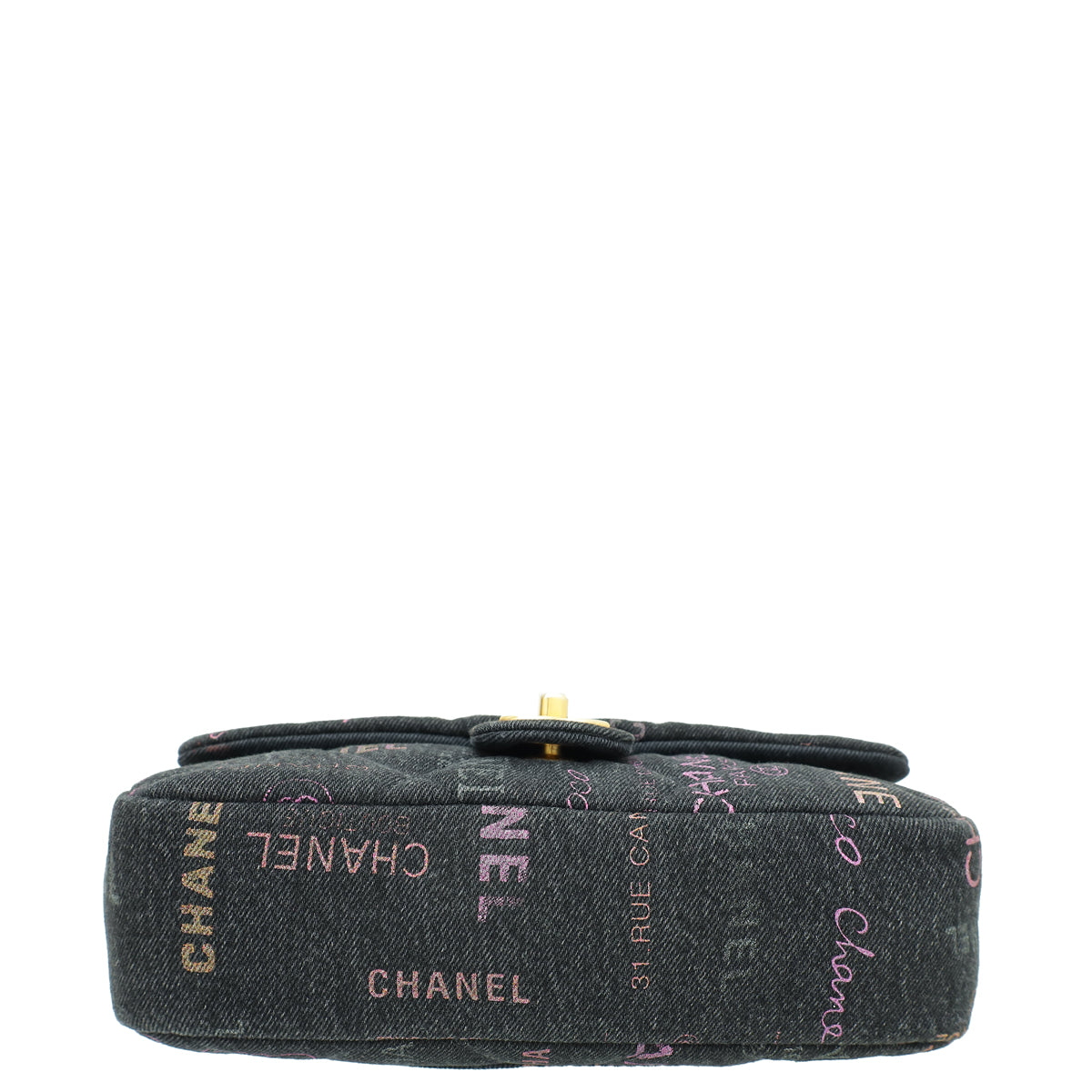 Chanel Black Multicolor CC Denim Logo Print Small Flap Bag