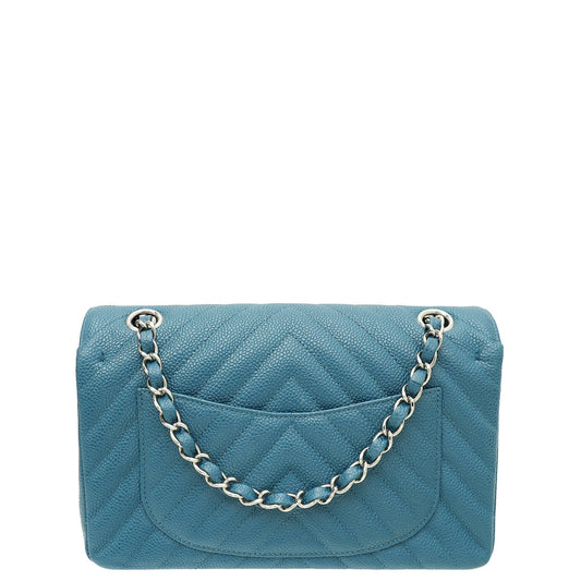 Chanel Teal CC Classic Chevron Double Flap Small Bag