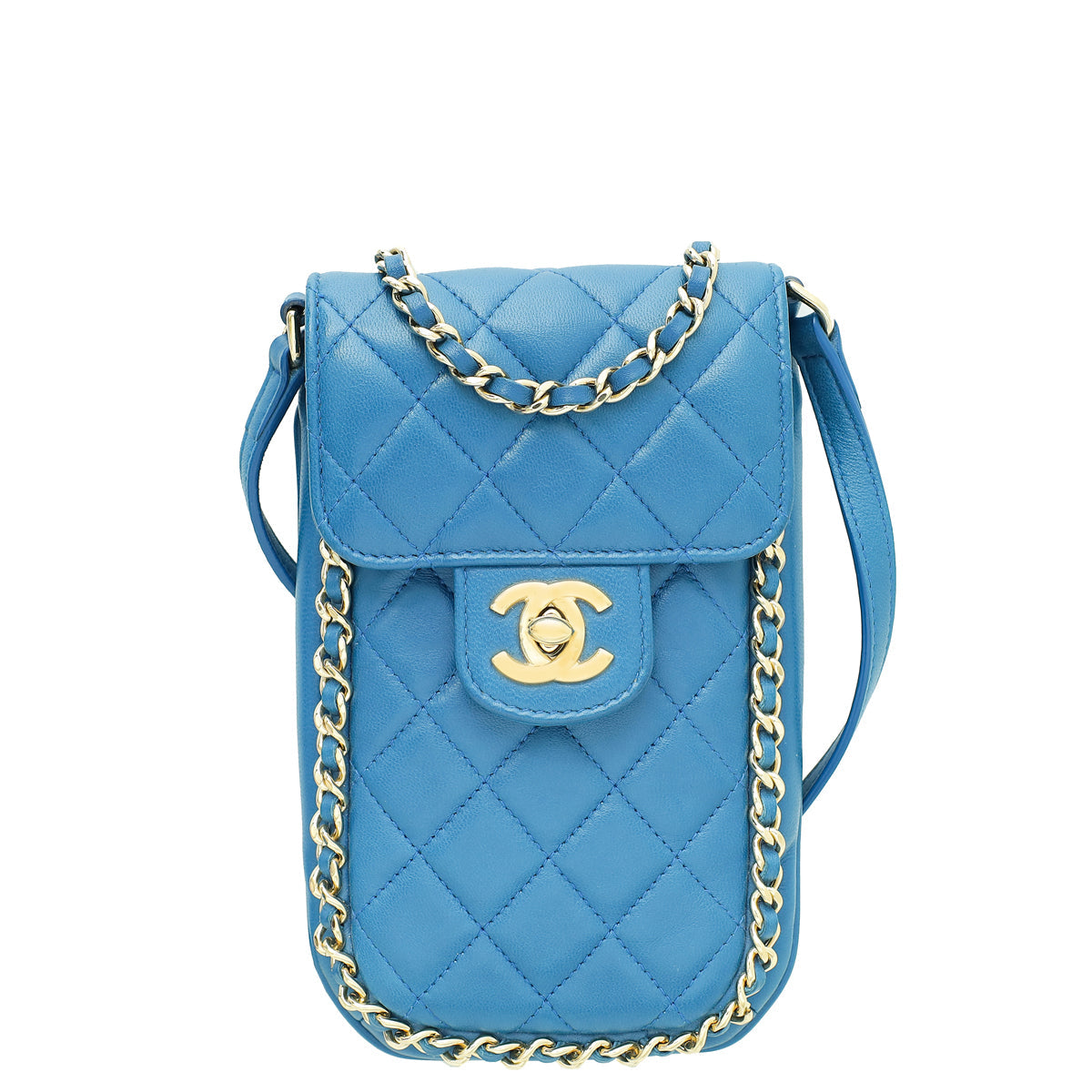 Chanel Blue CC Flap Chain Detail Phone Holder