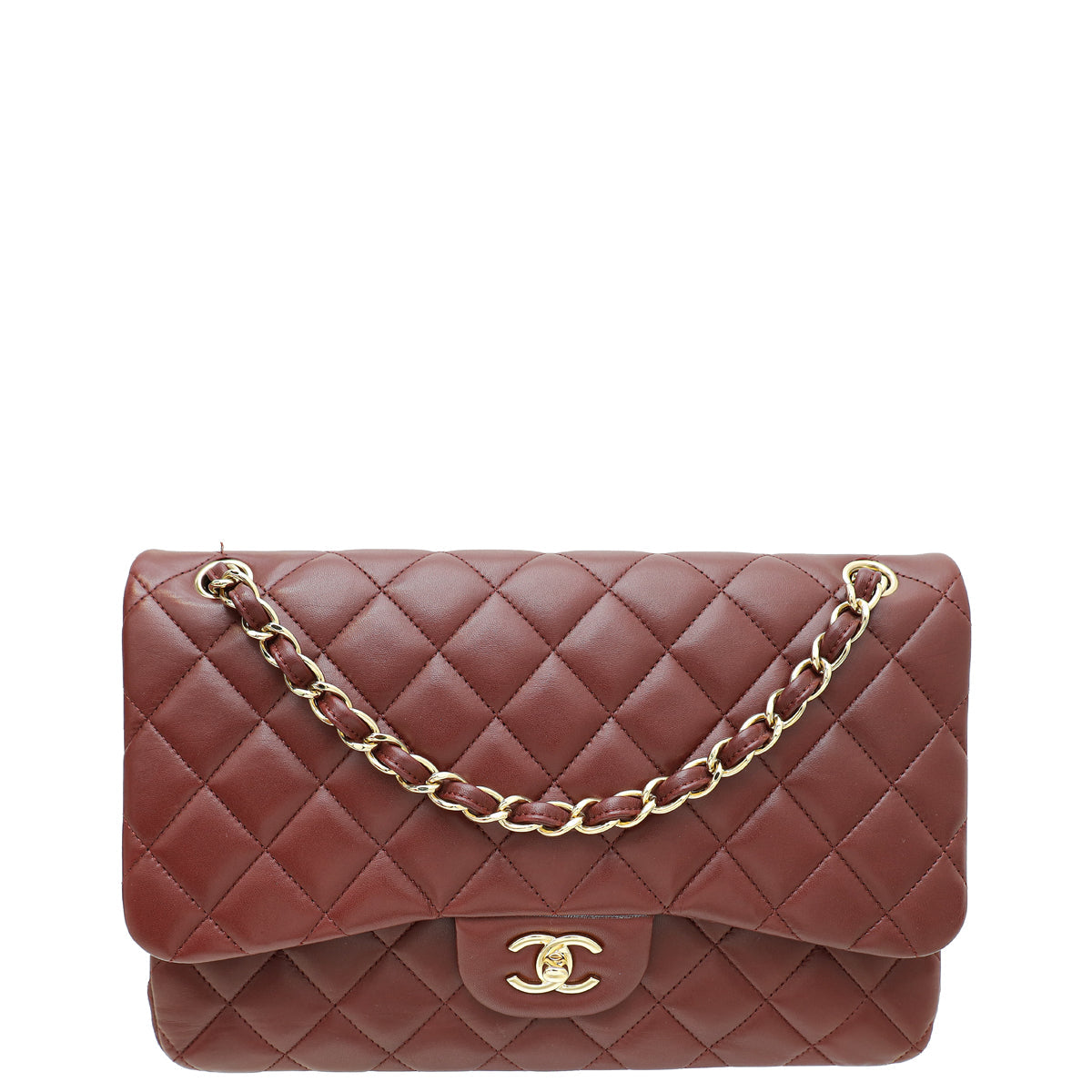 Chanel Burgundy CC Classic Double Flap Jumbo Bag