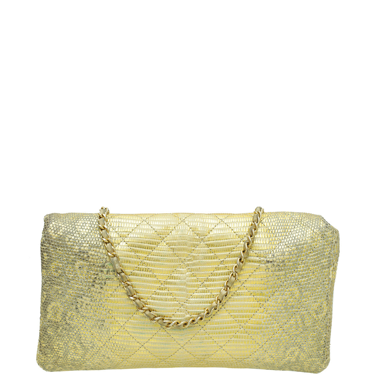 Chanel Gold CC Metallic Lizard Accordion Flap Bag