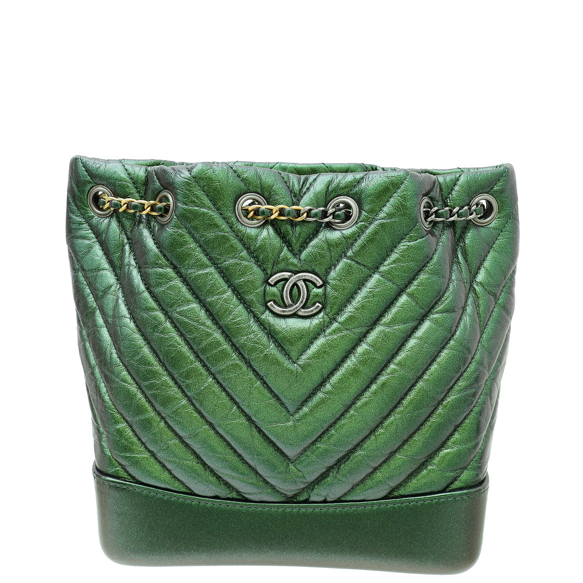 Chanel Metallic Green CC Gabrielle Small Backpack Bag