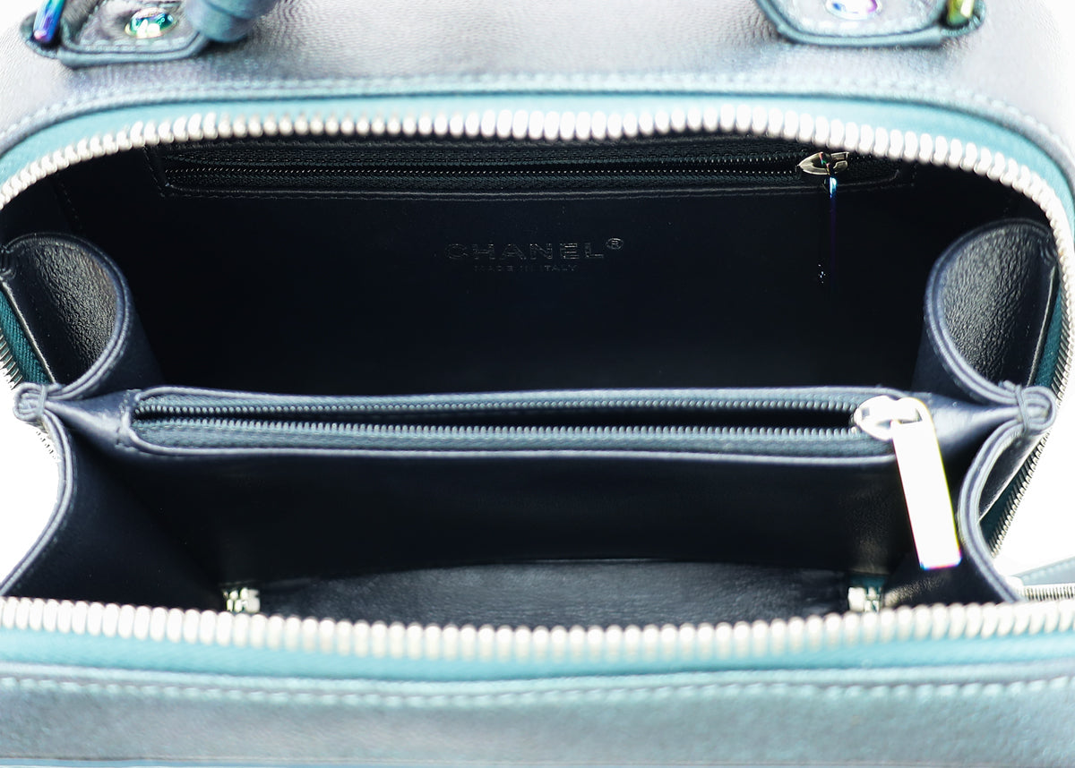 Chanel Metallic Teal Blue CC Filigree Medium Vanity Case