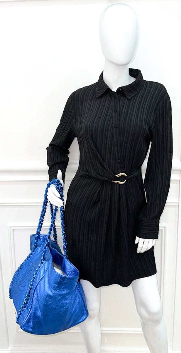 Chanel Metallic Blue Modern Chain Tote Bag