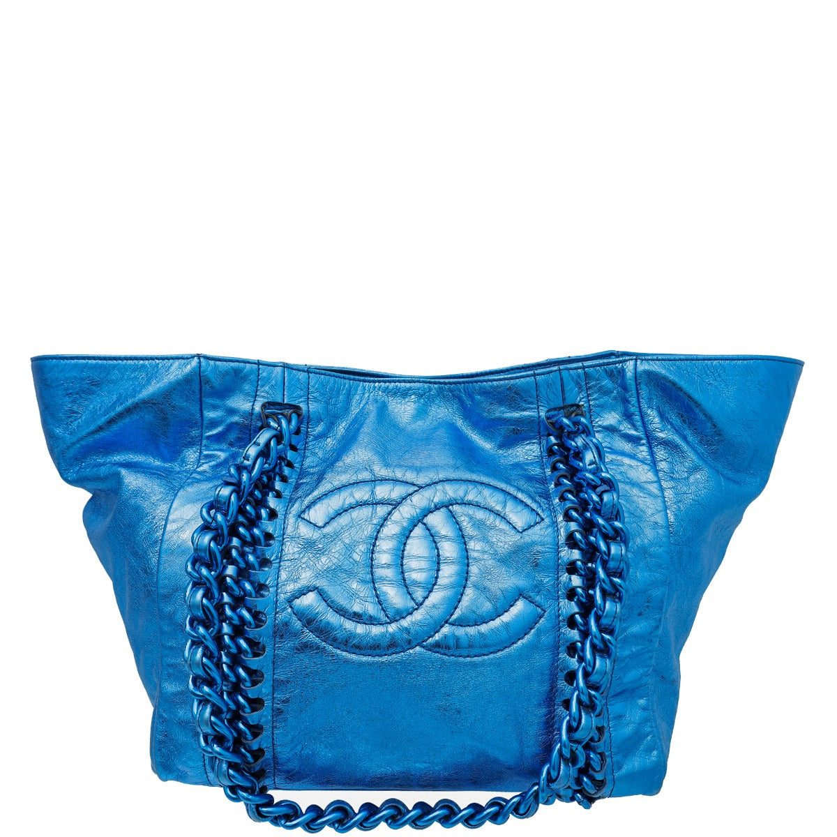 Chanel Metallic Blue Modern Chain Tote Bag