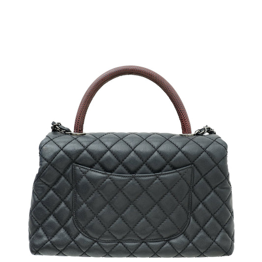 Chanel Black CC Coco Handle Lizard Top Handle Bag