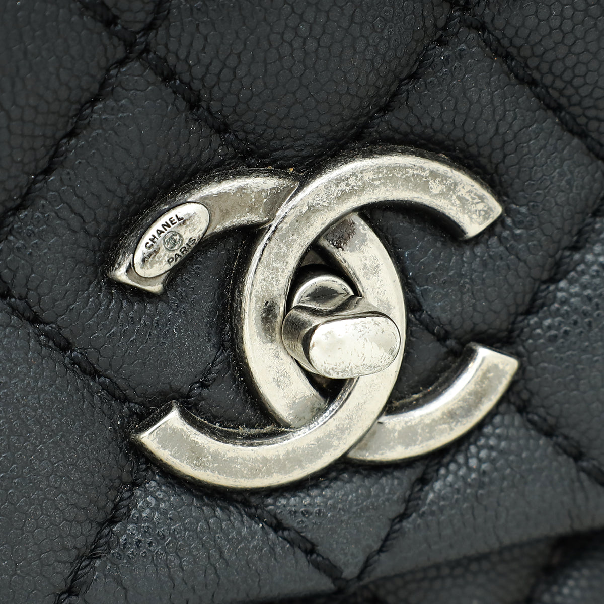 Chanel Black CC Coco Handle Lizard Top Handle Bag