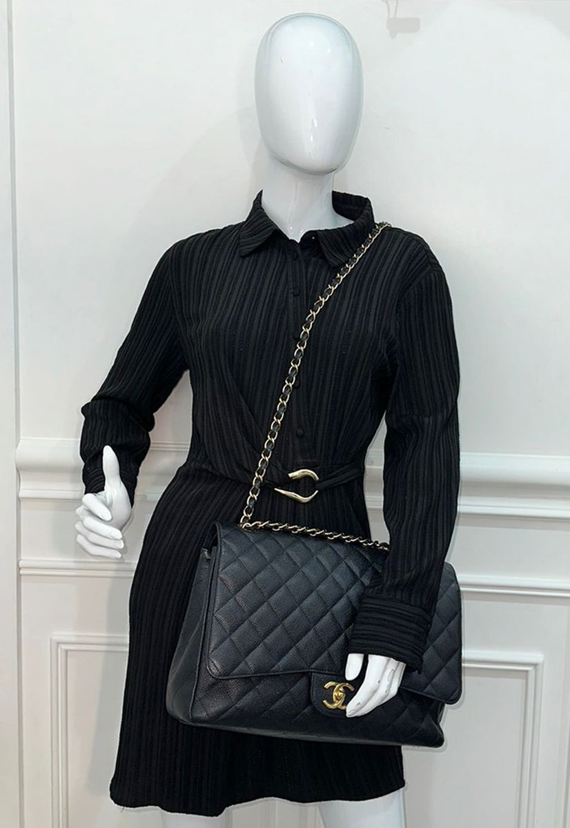 Chanel Black CC Classic Double Flap Maxi Bag