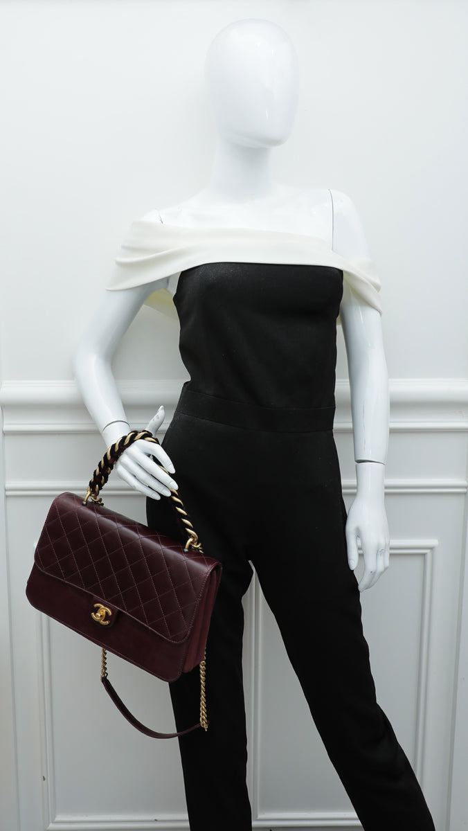 Chanel Burgundy CC Glazed Straight Line Large Bag